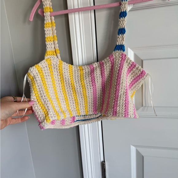 Zara Colorful Striped crochet Knit Crop Top - Picture 3 of 3